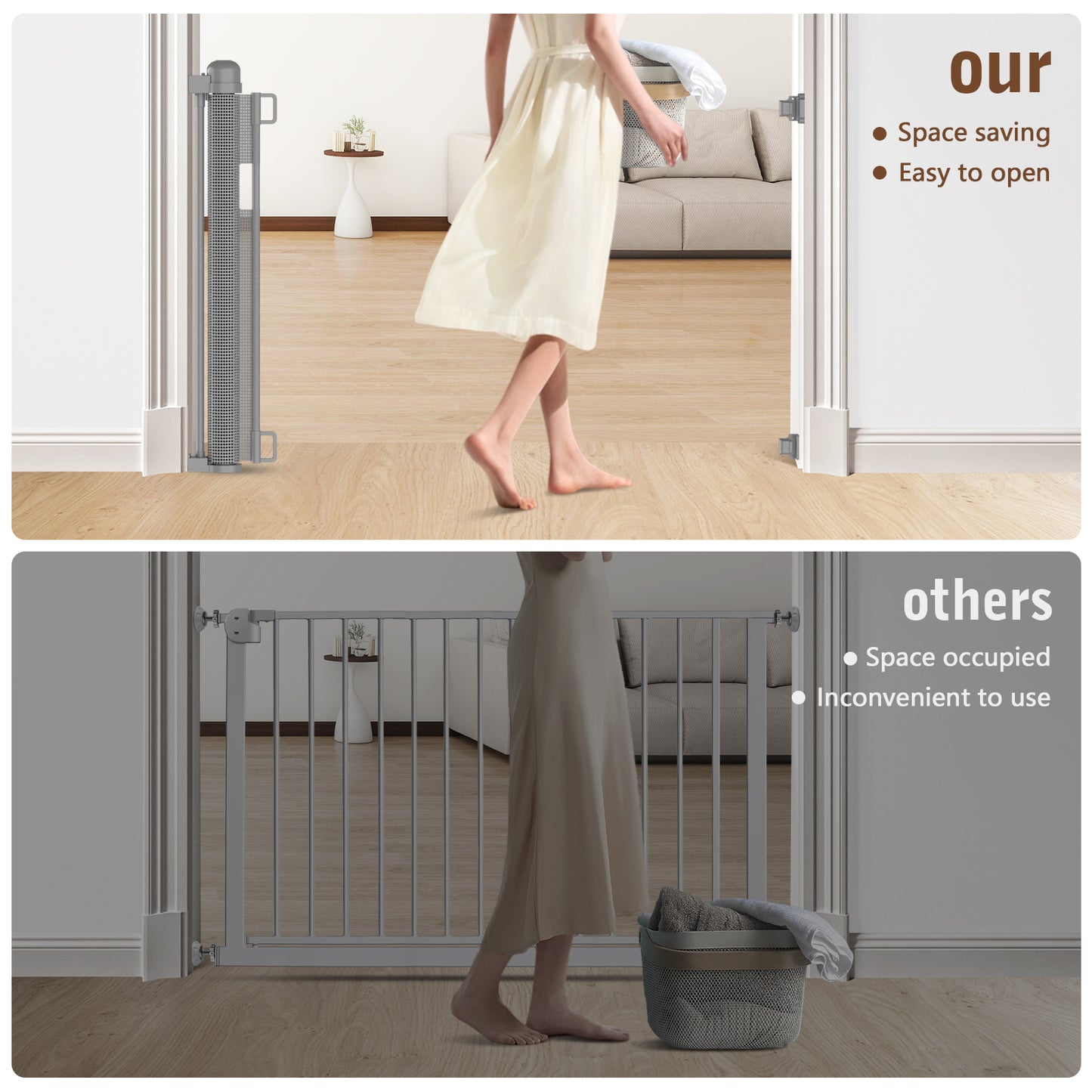 Kidsbuddy Retractable Baby & Dog Pet Gate Mesh Safety Gate for Doorways & Stairs- 35" Tall, Extends to 71" Wide Indoor & Outdoor Child Gates for the House, Gray