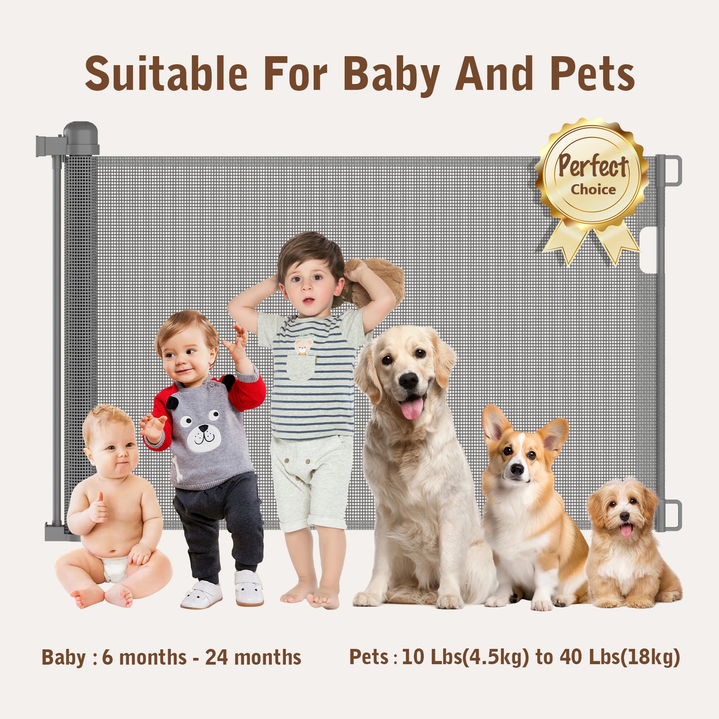 Kidsbuddy Retractable Baby & Dog Pet Gate Mesh Safety Gate for Doorways & Stairs- 35" Tall, Extends to 71" Wide Indoor & Outdoor Child Gates for the House, Gray