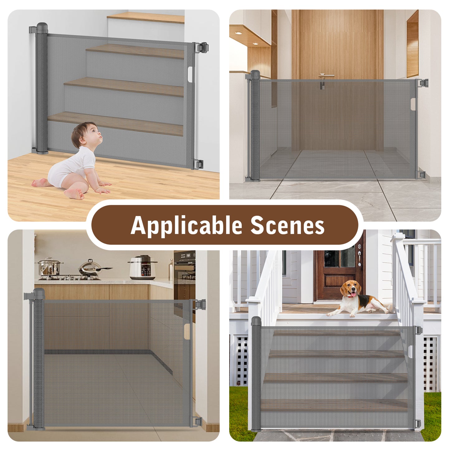 Kidsbuddy Retractable Baby & Dog Pet Gate Mesh Safety Gate for Doorways & Stairs- 35" Tall, Extends to 71" Wide Indoor & Outdoor Child Gates for the House, Gray