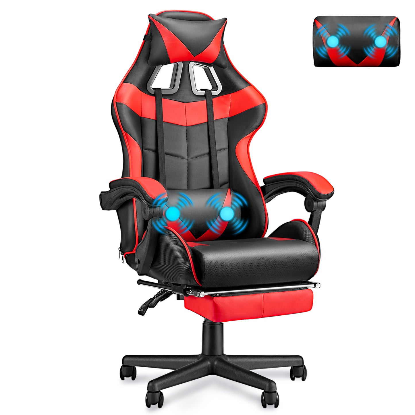 Luxvie Gaming Chair with Footrest High Back Office Chair with Headrest&Massage Lumbar Support Swivel Ergonomic Gaming Chair for Adults,Red