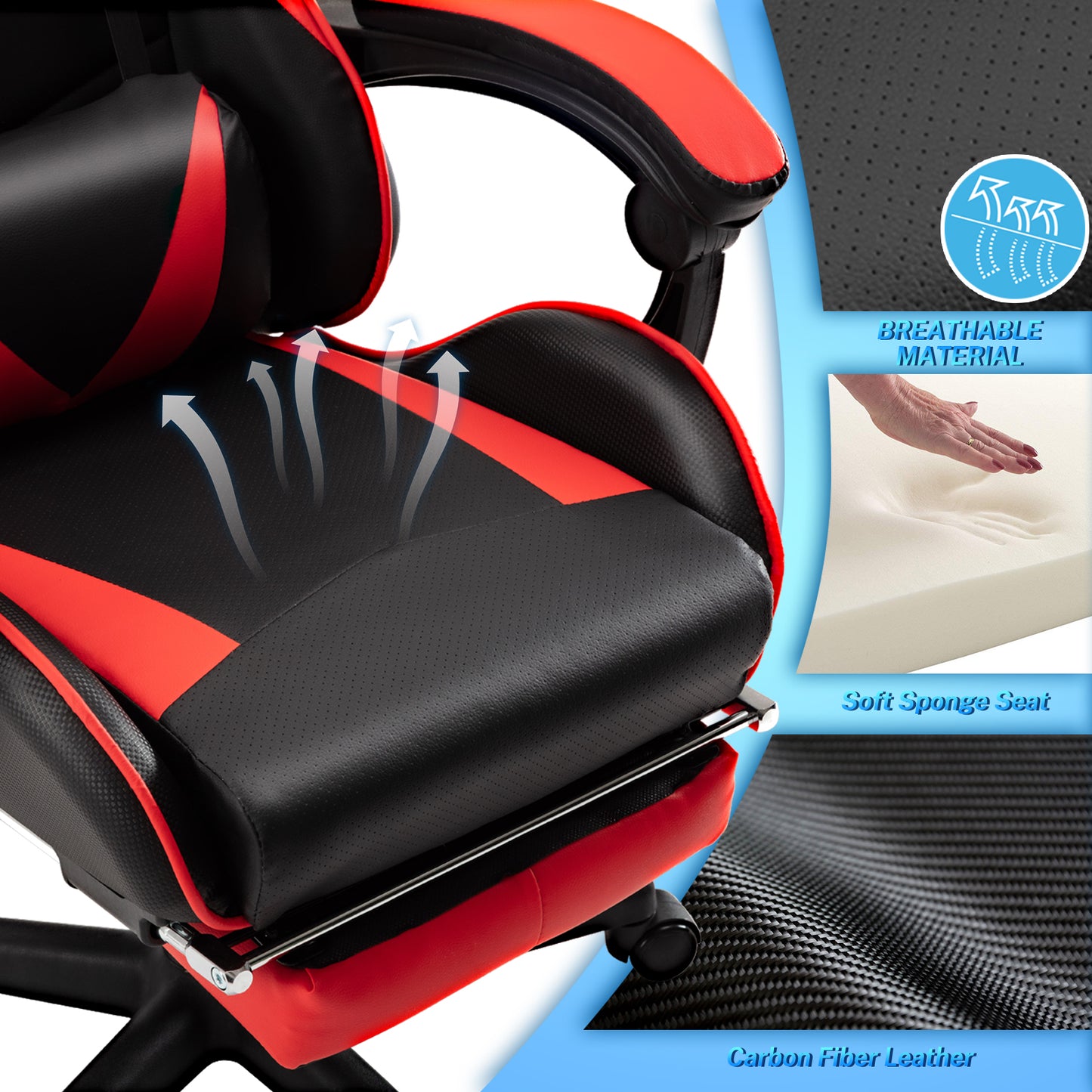 Luxvie Gaming Chair with Footrest High Back Office Chair with Headrest&Massage Lumbar Support Swivel Ergonomic Gaming Chair for Adults,Red