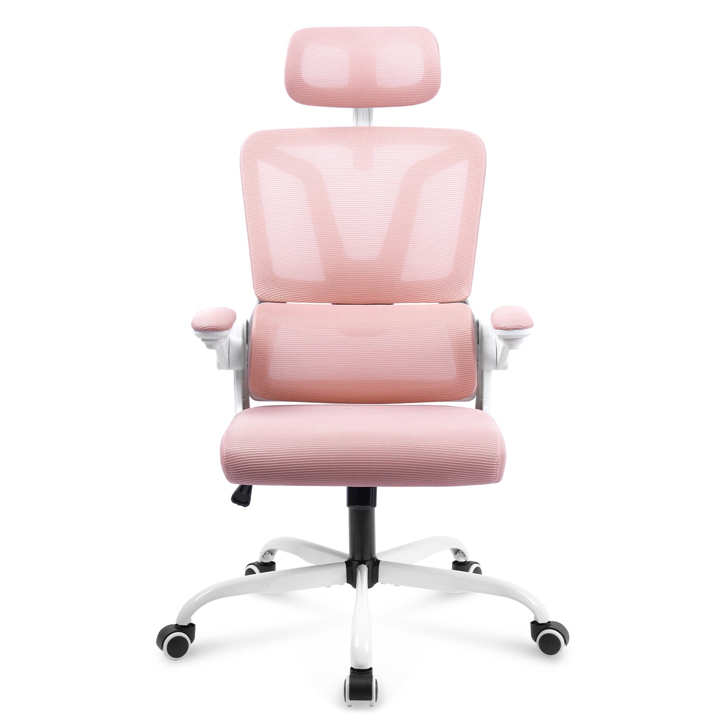 Luxvie Ergonomic Office Chair High Back Mesh Office Chair with Lumbar Support Pillow, Rocking Office Desk Chair with Adjustable Arms & Headrest, Comfortable Ergonomic Chair, Pink